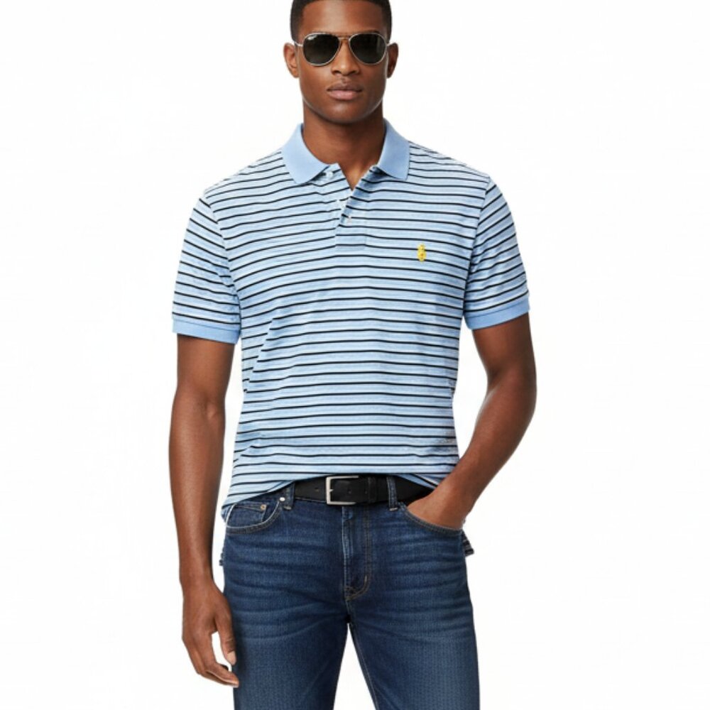 Ralph Lauren Polo Blue & White Striped Short Sleeve Knit Shirt NEW M